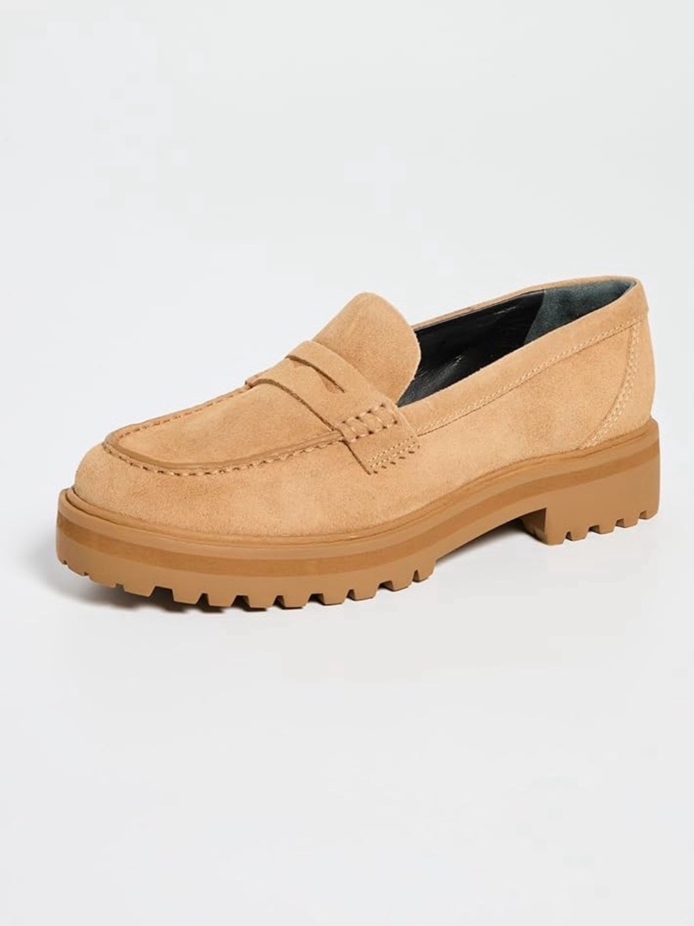 Reformation Tan Suede Lug-Soled Penny Loafer